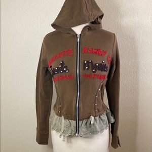 Brown Hoodie‎ with Red and Black Embroidery